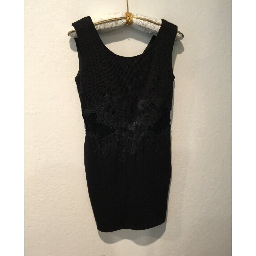 Tesoro Moda Womens Small Black Straight Bodycon Dress Embroidered Mesh Stretch